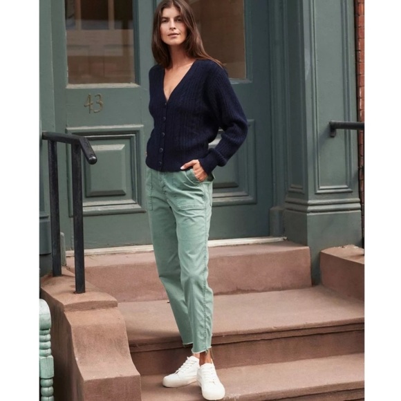 Mother Hedge Green The Shaker Chop Cropped Linen Blend Pants Size 27 - Picture 1 of 16